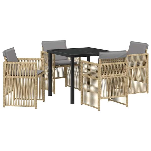 Grote foto vidaxl tuin eetset 5 pcs beige poly riet tuin en terras tuinmeubelen