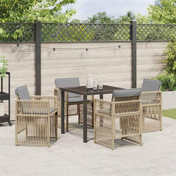 Grote foto vidaxl tuin eetset 5 pcs beige poly riet tuin en terras tuinmeubelen