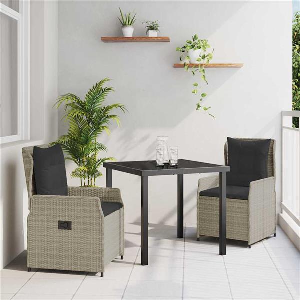 Grote foto vidaxl tuin eetset 3 pcs lichtgrijs poly rattan tuin en terras tuinmeubelen