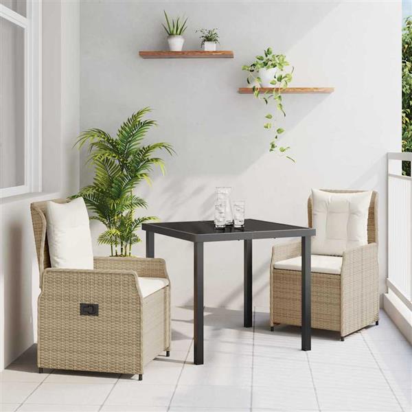 Grote foto vidaxl tuin eetset 3 pcs beige poly rattan tuin en terras tuinmeubelen