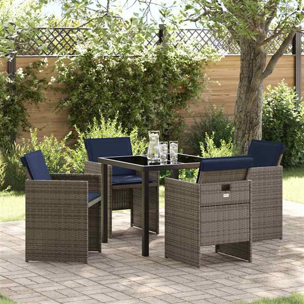 Grote foto vidaxl tuin eetset met kussen 5 pcs grijs poly riet tuin en terras tuinmeubelen