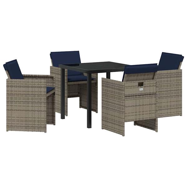 Grote foto vidaxl tuin eetset met kussen 5 pcs grijs poly riet tuin en terras tuinmeubelen