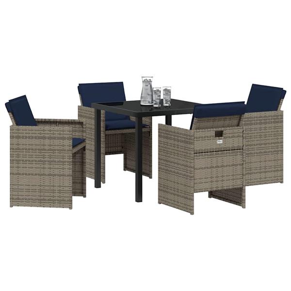 Grote foto vidaxl tuin eetset met kussen 5 pcs grijs poly riet tuin en terras tuinmeubelen
