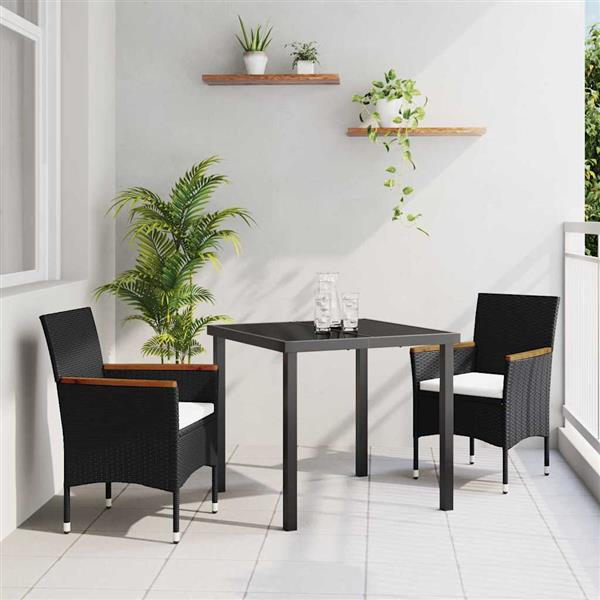 Grote foto vidaxl tuin eetset met kussen 3 pcs zwart poly riet tuin en terras tuinmeubelen