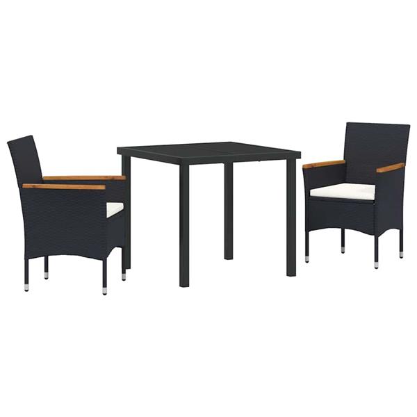 Grote foto vidaxl tuin eetset met kussen 3 pcs zwart poly riet tuin en terras tuinmeubelen