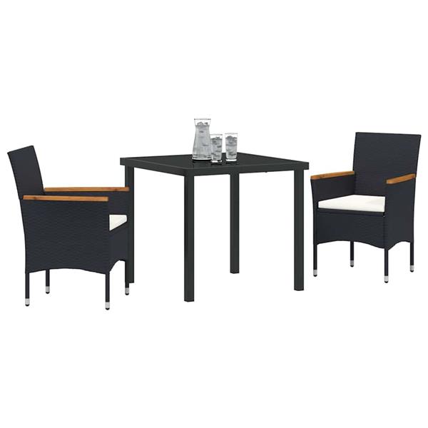 Grote foto vidaxl tuin eetset met kussen 3 pcs zwart poly riet tuin en terras tuinmeubelen