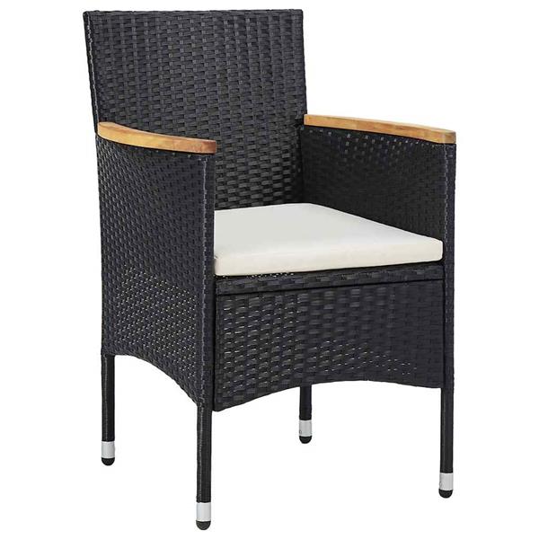 Grote foto vidaxl tuin eetset met kussen 3 pcs zwart poly riet tuin en terras tuinmeubelen
