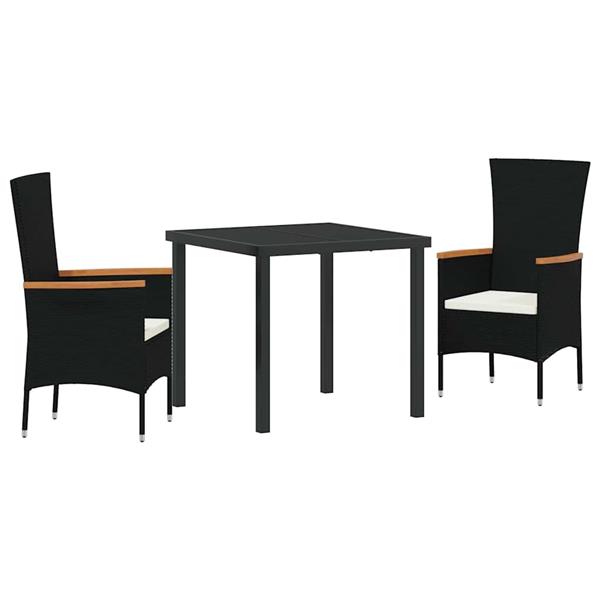 Grote foto vidaxl tuin eetset met kussen 3 pcs zwart poly riet tuin en terras tuinmeubelen