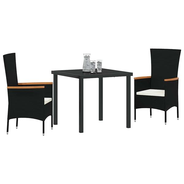Grote foto vidaxl tuin eetset met kussen 3 pcs zwart poly riet tuin en terras tuinmeubelen