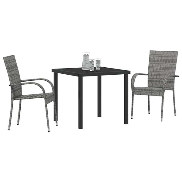 Grote foto vidaxl tuin eetset 3 pcs grijs poly riet tuin en terras tuinmeubelen