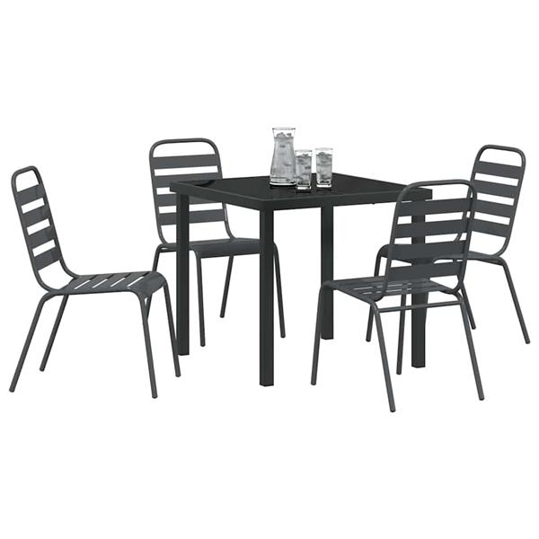 Grote foto vidaxl tuin eetset 5 pcs donkergrijs staal tuin en terras tuinmeubelen