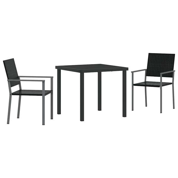 Grote foto vidaxl tuin eetset 3 pcs zwart poly riet tuin en terras tuinmeubelen