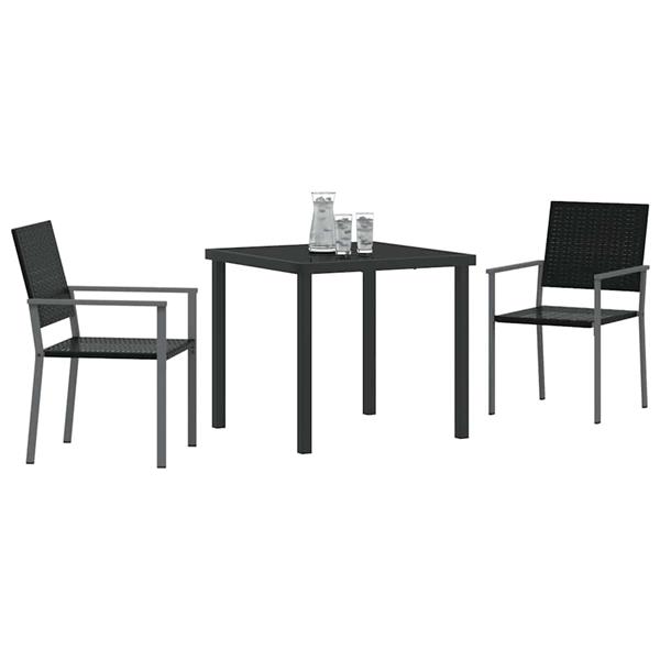 Grote foto vidaxl tuin eetset 3 pcs zwart poly riet tuin en terras tuinmeubelen