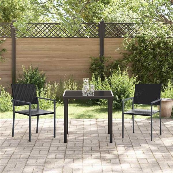 Grote foto vidaxl tuin eetset 3 pcs zwart poly riet tuin en terras tuinmeubelen
