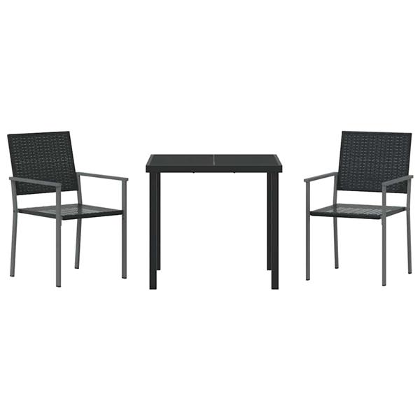 Grote foto vidaxl tuin eetset 3 pcs zwart poly riet tuin en terras tuinmeubelen