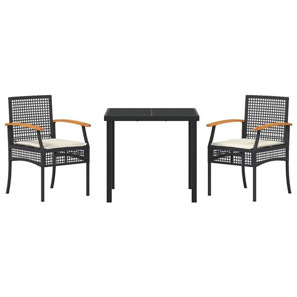 Grote foto vidaxl tuin eetset 3 pcs zwart poly rattan tuin en terras tuinmeubelen