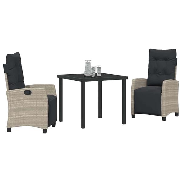 Grote foto vidaxl tuin eetset 3 pcs lichtgrijs poly rattan tuin en terras tuinmeubelen