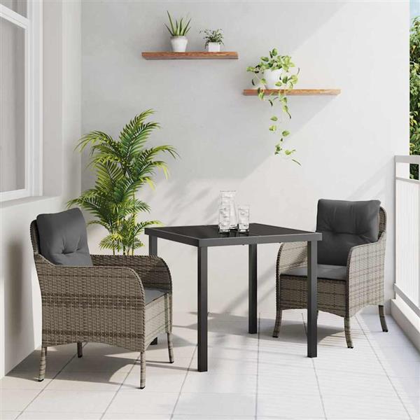 Grote foto vidaxl tuin eetset met kussen 3 pcs grijs poly riet tuin en terras tuinmeubelen