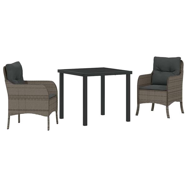 Grote foto vidaxl tuin eetset met kussen 3 pcs grijs poly riet tuin en terras tuinmeubelen