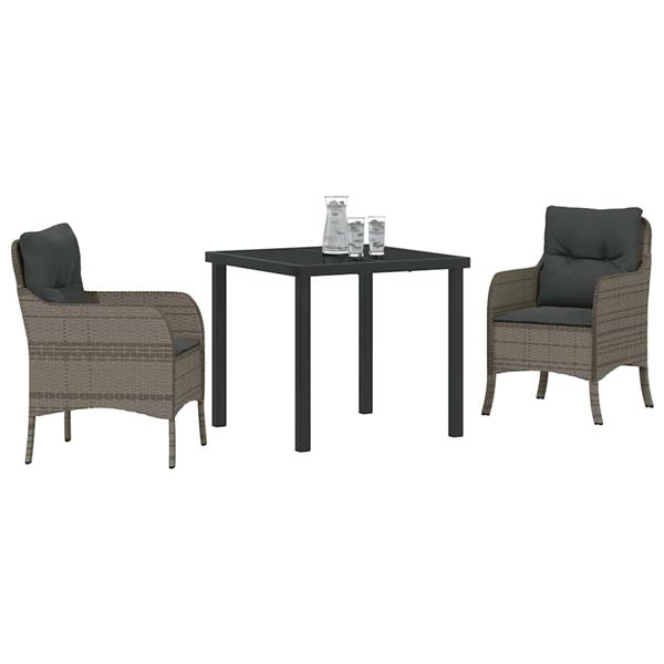 Grote foto vidaxl tuin eetset met kussen 3 pcs grijs poly riet tuin en terras tuinmeubelen