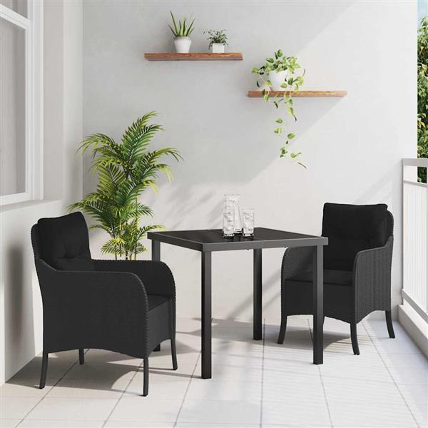 Grote foto vidaxl tuin eetset met kussen 3 pcs zwart poly riet tuin en terras tuinmeubelen