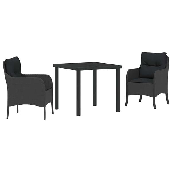 Grote foto vidaxl tuin eetset met kussen 3 pcs zwart poly riet tuin en terras tuinmeubelen
