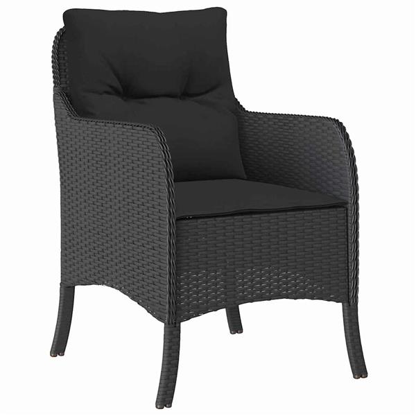 Grote foto vidaxl tuin eetset met kussen 3 pcs zwart poly riet tuin en terras tuinmeubelen