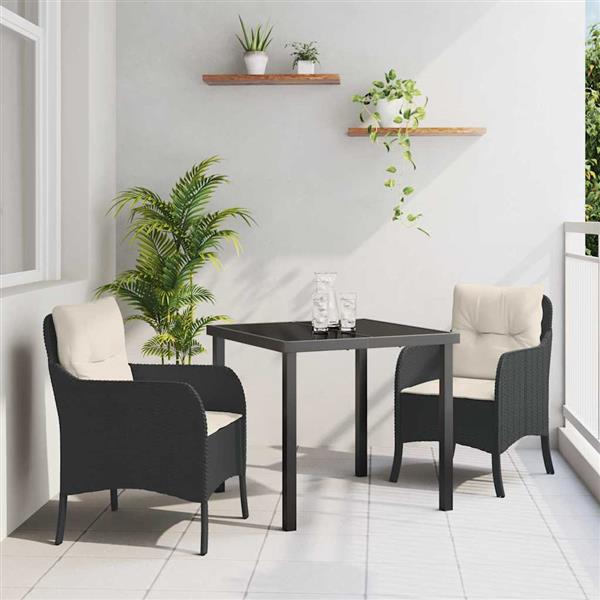 Grote foto vidaxl tuin eetset met kussen 3 pcs zwart poly riet tuin en terras tuinmeubelen