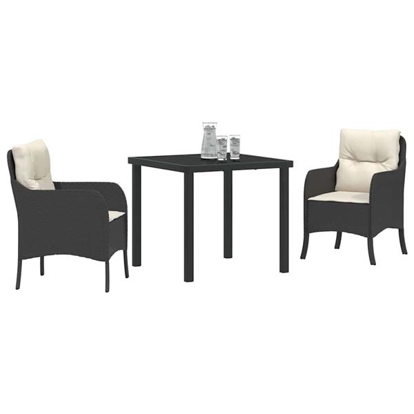 Grote foto vidaxl tuin eetset met kussen 3 pcs zwart poly riet tuin en terras tuinmeubelen