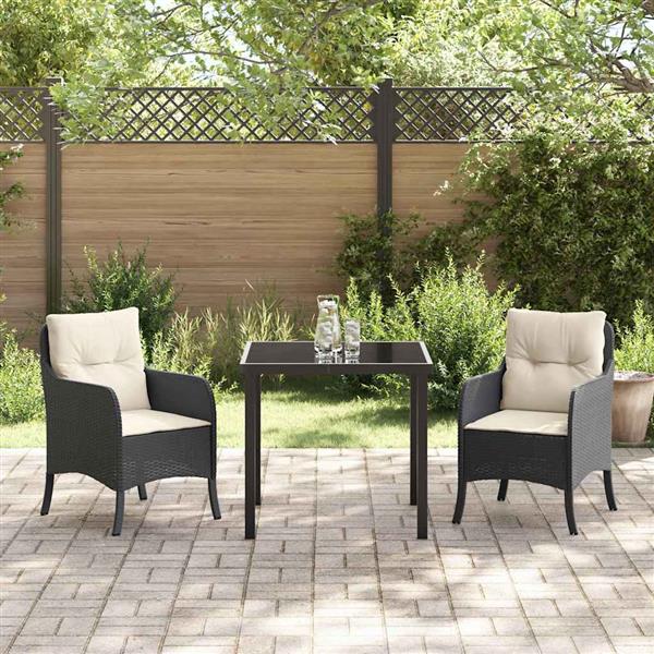 Grote foto vidaxl tuin eetset met kussen 3 pcs zwart poly riet tuin en terras tuinmeubelen