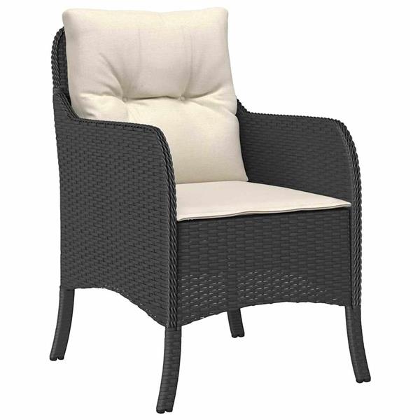 Grote foto vidaxl tuin eetset met kussen 3 pcs zwart poly riet tuin en terras tuinmeubelen