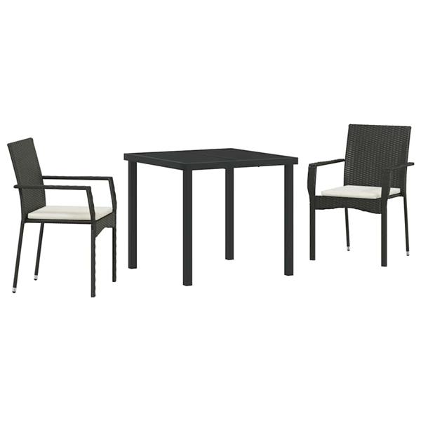 Grote foto vidaxl tuin eetset met kussen 3 pcs zwart poly riet tuin en terras tuinmeubelen