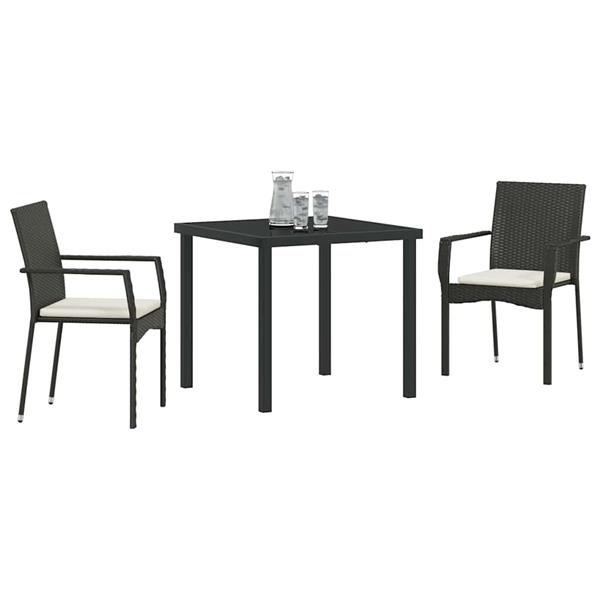 Grote foto vidaxl tuin eetset met kussen 3 pcs zwart poly riet tuin en terras tuinmeubelen