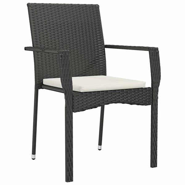 Grote foto vidaxl tuin eetset met kussen 3 pcs zwart poly riet tuin en terras tuinmeubelen