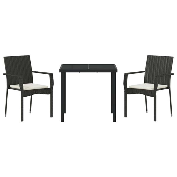 Grote foto vidaxl tuin eetset met kussen 3 pcs zwart poly riet tuin en terras tuinmeubelen