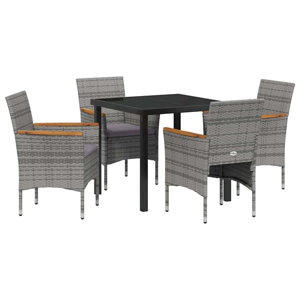 Grote foto vidaxl tuin eetset met kussen 5 pcs grijs poly riet tuin en terras tuinmeubelen