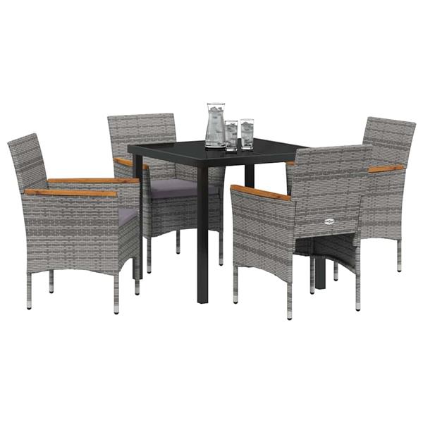 Grote foto vidaxl tuin eetset met kussen 5 pcs grijs poly riet tuin en terras tuinmeubelen