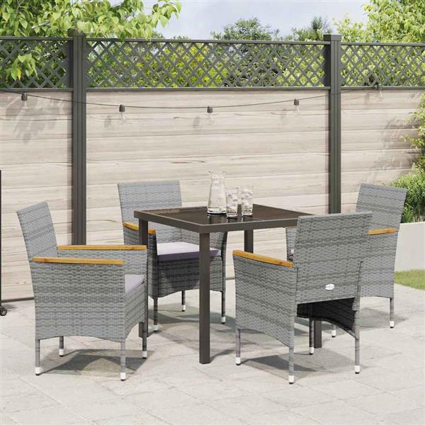 Grote foto vidaxl tuin eetset met kussen 5 pcs grijs poly riet tuin en terras tuinmeubelen