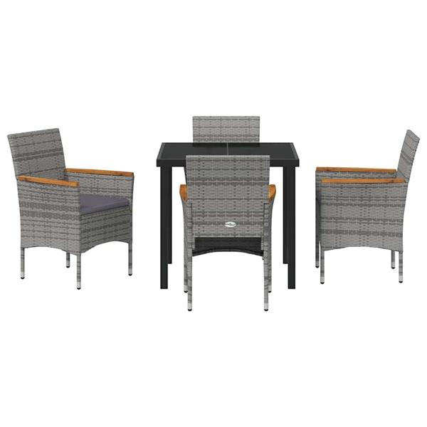Grote foto vidaxl tuin eetset met kussen 5 pcs grijs poly riet tuin en terras tuinmeubelen