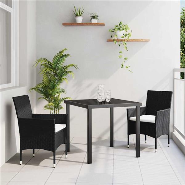 Grote foto vidaxl tuin eetset met kussen 3 pcs zwart poly riet tuin en terras tuinmeubelen