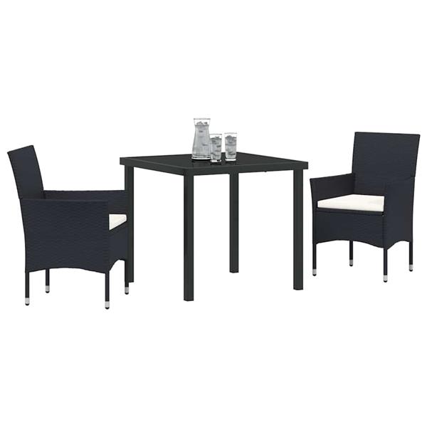 Grote foto vidaxl tuin eetset met kussen 3 pcs zwart poly riet tuin en terras tuinmeubelen
