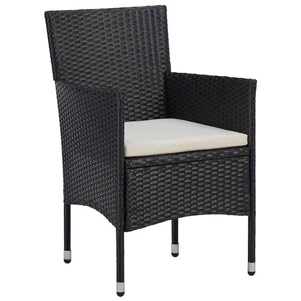 Grote foto vidaxl tuin eetset met kussen 3 pcs zwart poly riet tuin en terras tuinmeubelen