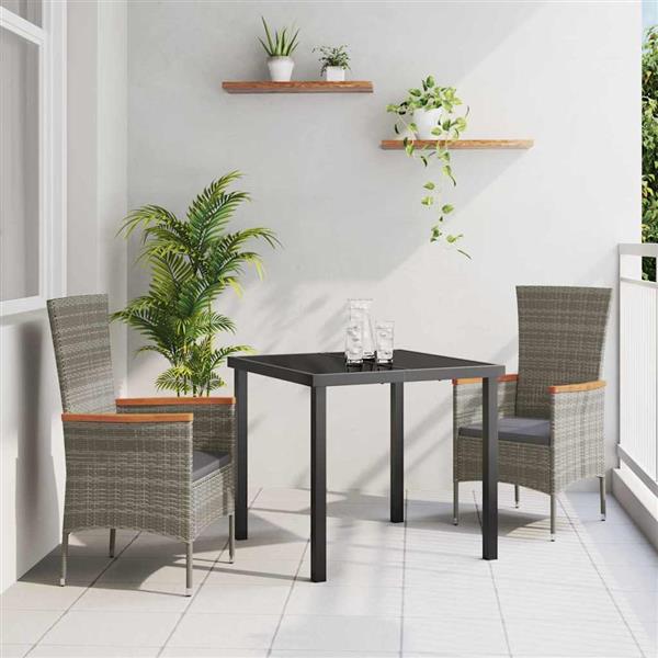 Grote foto vidaxl tuin eetset met kussen 3 pcs grijs poly riet tuin en terras tuinmeubelen