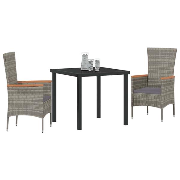 Grote foto vidaxl tuin eetset met kussen 3 pcs grijs poly riet tuin en terras tuinmeubelen