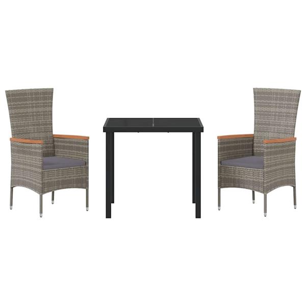 Grote foto vidaxl tuin eetset met kussen 3 pcs grijs poly riet tuin en terras tuinmeubelen