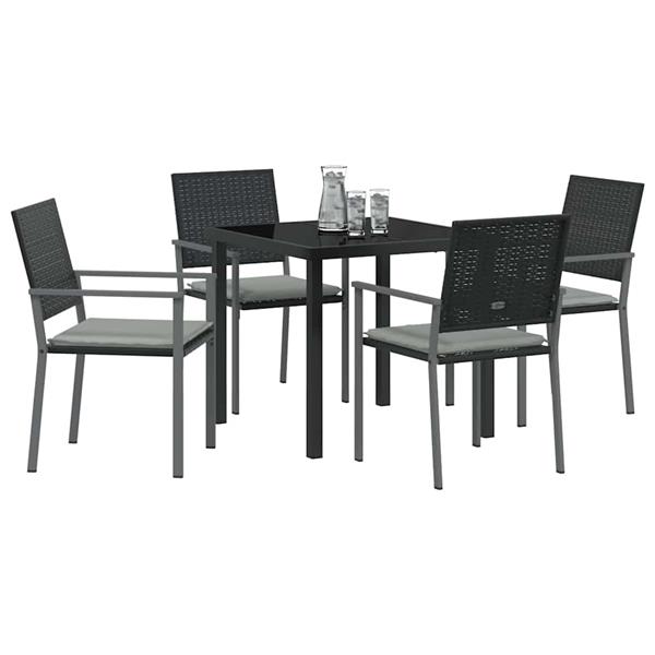 Grote foto vidaxl tuin eetset 5 pcs zwart poly riet tuin en terras tuinmeubelen