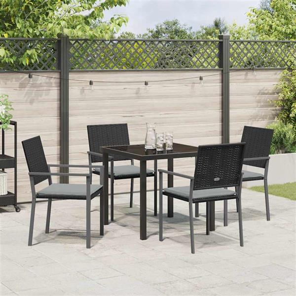 Grote foto vidaxl tuin eetset 5 pcs zwart poly riet tuin en terras tuinmeubelen