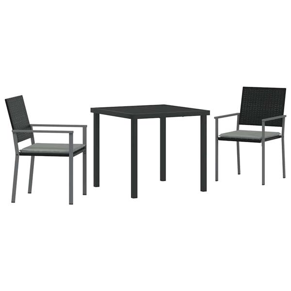 Grote foto vidaxl tuin eetset 3 pcs zwart poly riet tuin en terras tuinmeubelen