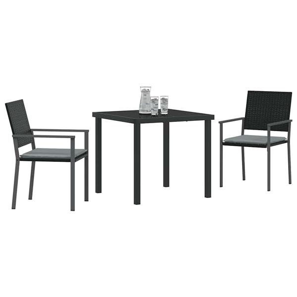 Grote foto vidaxl tuin eetset 3 pcs zwart poly riet tuin en terras tuinmeubelen