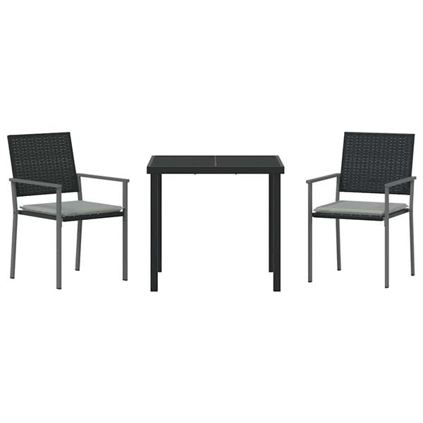 Grote foto vidaxl tuin eetset 3 pcs zwart poly riet tuin en terras tuinmeubelen